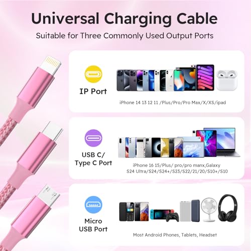 240 W 4-in-1 Braided Charging Cable: Ultimate Fast Charge Solution with E-Mark Chip for i Phone, i Pad, Mac Book & Android Devices (5 FT) – Durable Multi-Connector Cord for Seamless Device Compatibility and Superior Performance