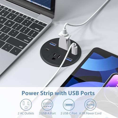 Transform Your Workspace with the Recessed Conference Power Strip Socket – Versatile 2-Outlet Charging Station with Dual USB Ports for Rapid Device Powering and Enhanced Organization in Professional Settings
