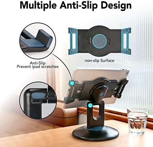 Versatile EHO 360° Rotating Tablet Stand – Universal Clamp Holder for i Pad, Microsoft Surface & More (6″-13″) – Optimal Stability for Retail Kiosks & Business Presentations – Sleek White Design for Enhanced Engagement and Space Optimization