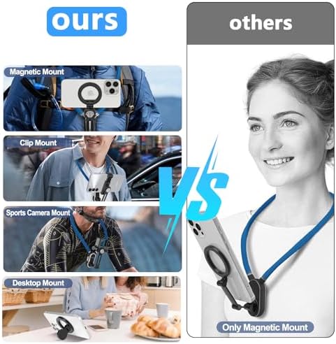 Magnetic Neck Phone Holder – 4-in-1 Hands-Free Mount for i Phone, Android, and Go Pro – Enhanced POV & Vlog Recording Accessory with Adjustable Comfort Neckband – Lightweight & Travel-Friendly Design for Effortless Content Creation – Ideal for Adventurers and Creators