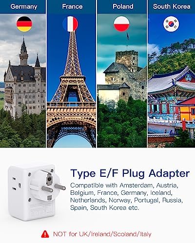 Ultimate European Travel Plug Adapter Set – Dual Pack Universal Power Converter with 3 AC Outlets and 3 USB Charging Ports (including USB-C) for Efficient Power Solutions in Italy, Spain, France, Germany, and Iceland – Essential Accessory for Global Travelers Seeking Versatile Compatibility and Rapid Charging Efficiency