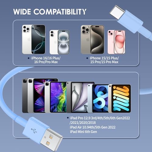 Car Carplay Cable for iPhone 15/16 Car Charger Cable,4Pack USB A to USB C for Carplay USB C Cord,iPhone 16/15/Plus/Pro Max,iPad Pro 12.9/11,Air 5th/4th Gen,Mini 6th Gen/Car Charging Cable 3FT – Enhanced Compatibility and Speed