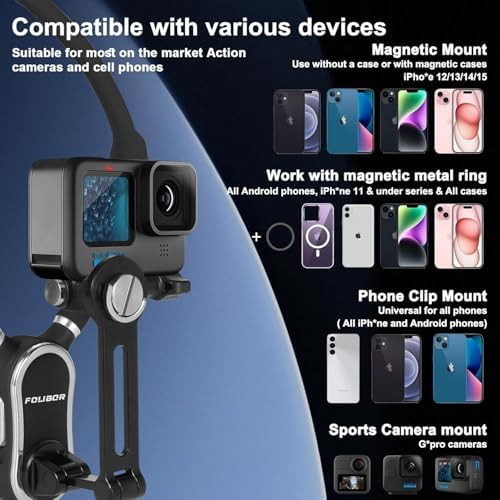 Magnetic Neck Phone Holder – 4-in-1 Hands-Free Mount for i Phone, Android, and Go Pro – Enhanced POV & Vlog Recording Accessory with Adjustable Comfort Neckband – Lightweight & Travel-Friendly Design for Effortless Content Creation – Ideal for Adventurers and Creators