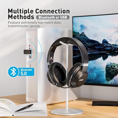 Elevate Your Audio Experience with H300 Wireless Noise Cancelling Over-Ear Headphones – Premium Bluetooth Connectivity, Retractable Microphone for Crystal-Clear Calls, Convenient Mute Function, and USB Dongle for Seamless Laptop Integration – Perfect for Professionals in Stylish Black
