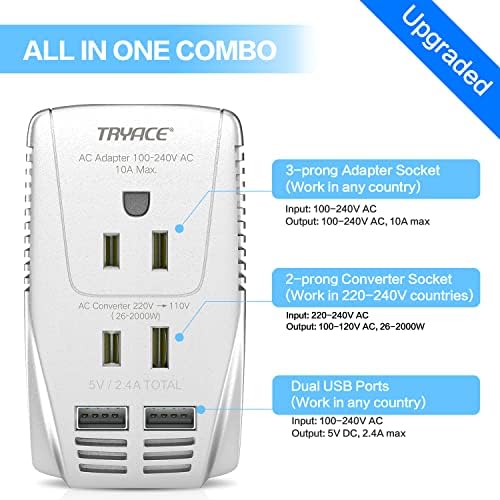 High-Power 2000 W Universal Travel Voltage Converter: Efficiently Step Down 220 V to 110 V for Hair Tools & Electronics with Dual USB Ports – Global Compatibility for EU, UK, AU, and US Sockets