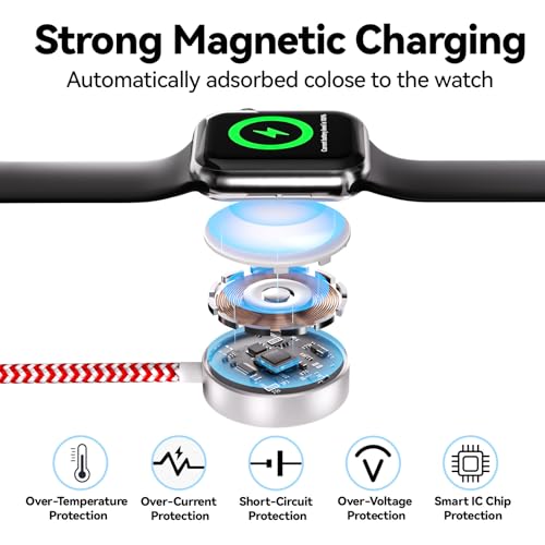 Ultimate 6 FT Multi-Device Charging Cable: Fast Nylon-Braided i Watch and Smartphone Charger Compatible with i Phone, i Pad, Galaxy, and More – Durable, Tangle-Free Solution for Ultra, SE, and All i Watch Models – Streamline Your Charging with Versatile 4-in-2 Connectivity