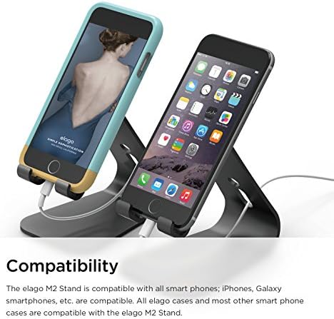 Enhance Your Smartphone Experience with the elago M2 Premium Aluminum Stand – Sleek Silver Ergonomic Design for Effortless Video Calls, Integrated Cable Management, and Universal Compatibility with i Phones and Galaxy Devices – Ideal for Streamlined Workspaces and Mobile Convenience