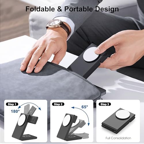 Ultimate 3-in-1 Magnetic Wireless Charging Station – High-Speed 20 W Foldable Charger for i Phone 12-16 Series, Apple Watch 10/Ultra 2, and Air Pods 4 – Portable Travel-Friendly Design with Adapter for Seamless Power Solutions