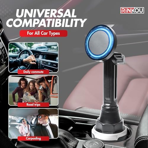 Mag Safe Cup Holder Wireless Charger Mount – 15 W Fast Charging Magnetic Phone Holder for i Phone 12/13/14, Adjustable Design with QC Adapter & Cable, Ultimate Driving Convenience for Enhanced Safety and Accessibility