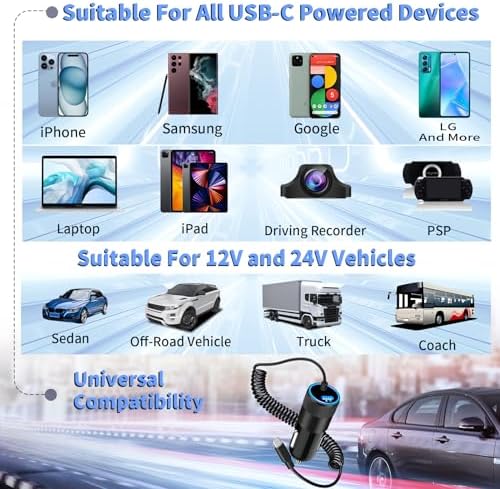 Rombica 105 W MFi Certified Dual USB-C & USB-A Fast Car Charger for i Phone 16 Pro Max – Ultimate Portable Power Solution with 6 FT Coiled Type-C Cable for Rapid Charging on the Go, Perfect for Road Trips and Daily Commuting