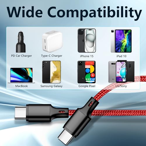 High-Speed 10 FT USB C to USB C Charger Cable – Durable Nylon Braided 3-Pack for Rapid 60 W Charging – Compatible with i Phone 15/16, i Pad Pro, Mac Book, Samsung & Google Devices – Sleek Black Design for Ultimate Flexibility and Reliability