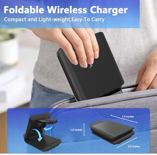 Portable 2-in-1 Fast Charging Station for Samsung Galaxy Z Flip Series – Foldable Wireless Charger with Enhanced Compatibility for Galaxy S, Note, and Watch – Ideal Travel Companion with Adapter Included – Sleek Black Design for Effortless Power on the Go