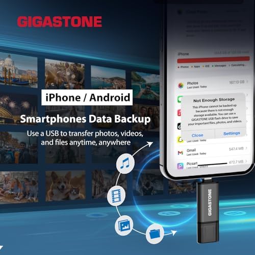 GIGASTONE 16 GB Dual Flash Drive Pack – Ultra-Fast 2-in-1 USB 3.2 Gen 1 with Type-A & Type-C Connectors for Seamless Data Transfer Across Smartphones, PCs, Macs, and More – Plug & Play Design with 100 MB/s Speed and Compact Cap for Easy Portability – Perfect for Students and Professionals