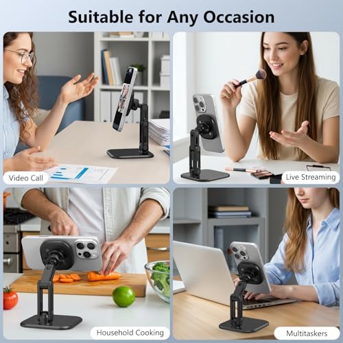 Elevate Your Workspace with the VRIG Magnetic Phone Holder for Desk – Adjustable i Phone Stand Compatible with i Phone 16, 15, 14, 13, 12 Pro Max & Mag Safe Cases – Foldable, Portable Design for Enhanced Productivity and Seamless Viewing Experience