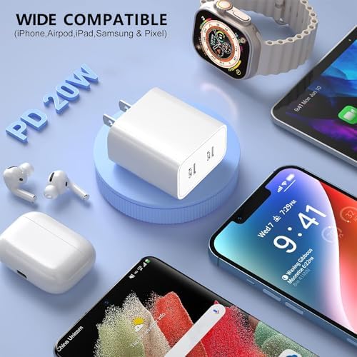 4-Pack USB C Fast Charging Block with Dual Ports – High-Speed Wall Charger for i Phone 16, 15, 14, 13, 12, 11, XS, XR – Compact Power Adapter for Quick Device Charging – Enhanced Compatibility & Durability for Home, Office, or Travel