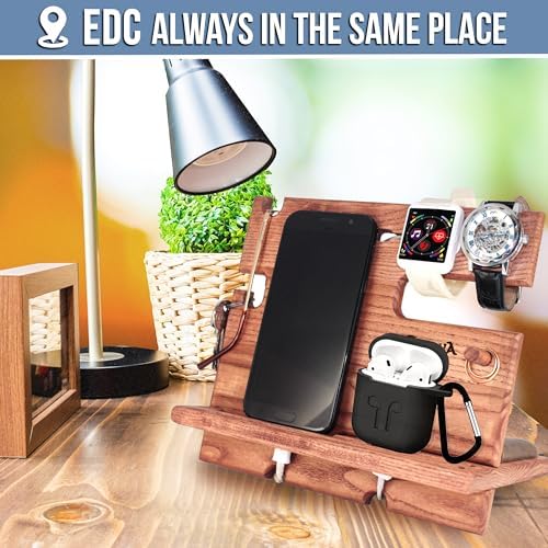 BarvA Rustic Phone Docking Station Desk Organizer | Night Stand Electronics Charging Station | Dresser Smart Watch Earbuds Phone Stand | Nightstand Organizer for Men | Bed Room Decor Gifts for Men – Enhanced Compatibility and Speed