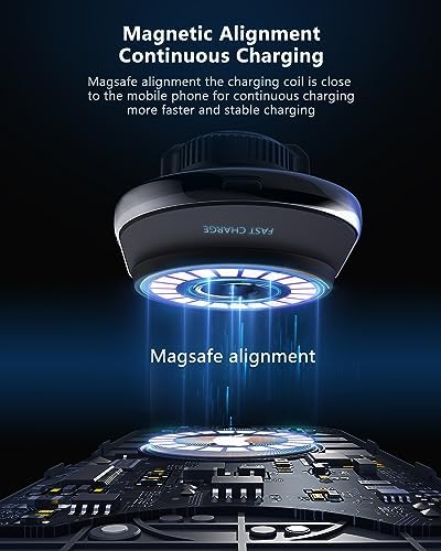 Magsafe Charger Car Mount ，15W【Cooling Fan】 Car Vent Phone Mount ，Magnetic Wireless Car Charger for iPhone 16 Pro Max/16/15/14/13/12, Black – Enhanced Compatibility and Speed