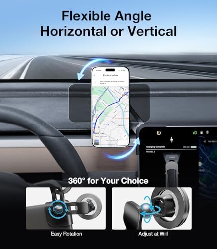 Wigoo Tesla Magnetic Phone Mount – Ultimate Hands-Free Holder for Model 3/Y/X/S – Secure, No-View Obstruction Design for i Phone & Android – Enhanced Compatibility, Effortless Installation, Premium Quality Materials