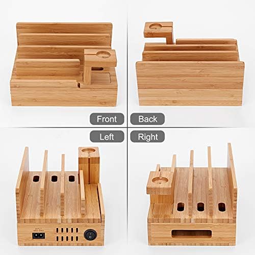 Eco-Friendly 5-Port USB Charging Station Organizer – Fast Charging Bamboo Dock for Multiple Devices, Compatible with Apple Watch, Samsung Phones & Tablets – Sleek, Space-Saving Design for Home and Office Use