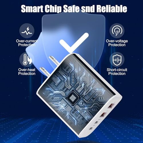 Ultra-Fast 4-Port USB C Wall Charger for i Phone 15 – 40 W Multi-Device Power Hub with Two 10 FT USB C to C Cables – Compact & Portable Design for Effortless On-the-Go Charging – Perfect Compatibility with i Phone 15 Series, i Pad Pro, and More – Reliable Safety Features for Optimal Device Protection