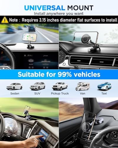 Ultimate Mag Safe Car Phone Holder for Dashboard – 360° Rotatable Magnetic Mount with Strong Adhesive for i Phone & Samsung – Secure, Sturdy Metal Design for Safe Driving and Hands-Free Navigation