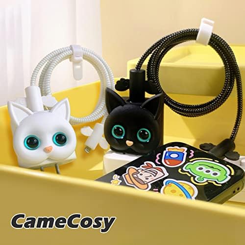 Kawaii Cartoon Cat i Phone Charger Protector – Adorable 3 D DIY Cable Cover for Enhanced Durability & Fast Charging – Compatible with i Phone 11, 12, 13, 14, 15 Pro Max Plus – Whimsical Tech Accessory for Cable Management and Style