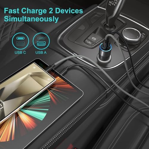 Excgood 25 W Fast Charging Car Charger with Dual 6 ft Braided USB-C Cables – High-Speed Wall Adapter for Samsung Galaxy S25 Ultra, S24, S23 FE & Android Devices, Compact & Travel-Friendly, Enhanced Safety Features for Optimal Performance