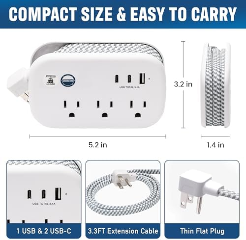 Ultimate Cruise Power Strip with 3.3 ft Extension Cord & Fast Charging USB Ports – Non-Surge Design for Seamless Connectivity on Carnival, Princess & Major Cruise Lines (2025/2026) – Essential Travel Accessory for All Devices