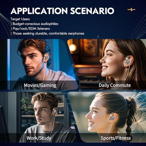 CCZ NC02 Wired In-Ear Monitor Earbuds – Premium Audio Experience with 10 mm Dynamic Drivers, Enhanced Deep Bass for Gamers and Musicians, Lightweight Ergonomic Fit, Tangle-Resistant Cable, Noise-Canceling Technology for Unmatched Clarity (Black, No Microphone)