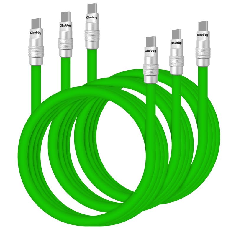 chubbycable 3-Pack Green 240W USB C Cable Silicone Fast Charging Cable Extra Thick Phone Charger Cord, Type C to Type C, 1.64FT – Enhanced Compatibility and Speed