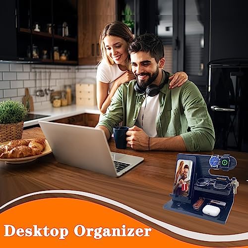 Gifts for Dad Men Mom Women from Daughter Son Birthday Gifts Nightstand Organizer Mens Wood Phone Docking Station (Black) – Enhanced Compatibility and Speed