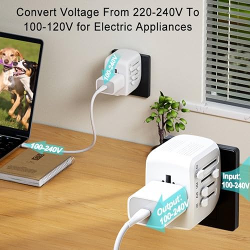 Ultimate International Travel Adapter & Voltage Converter 220 V to 110 V – Fast Charging Solution for Smartphones, Laptops, and Hair Tools – Perfectly Engineered for Global Compatibility Across the US, UK, Europe, and Australia – Essential Travel Accessory for Tech Savvy Travelers