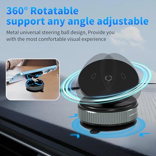 Ultra-Strong Magnetic Car Phone Holder with Vacuum Suction for Any Smooth Surface – 360° Rotating MagSafe-Compatible Phone Mount for iPhone/Android, Dashboard Windshield Car Accessories. Black – Enhanced Compatibility and Speed