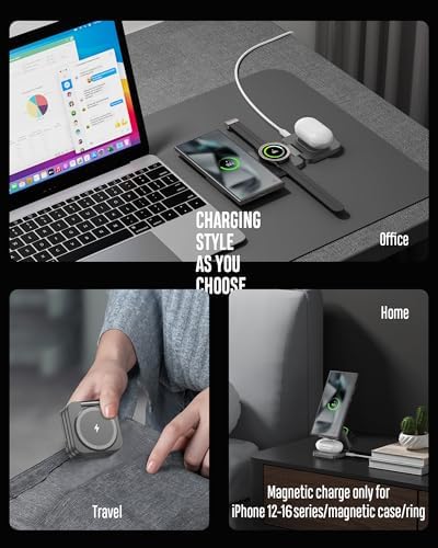 Portable 3-in-1 Wireless Charging Station for Samsung Devices – Foldable and Fast-Charging Travel Stand for Galaxy S24 Ultra, S23, S22, Note 20, Z Fold/Flip 6/5, Galaxy Watch Ultra 7/6/5 & Galaxy Buds – Sleek Gray Design for Maximum Compatibility and Efficiency