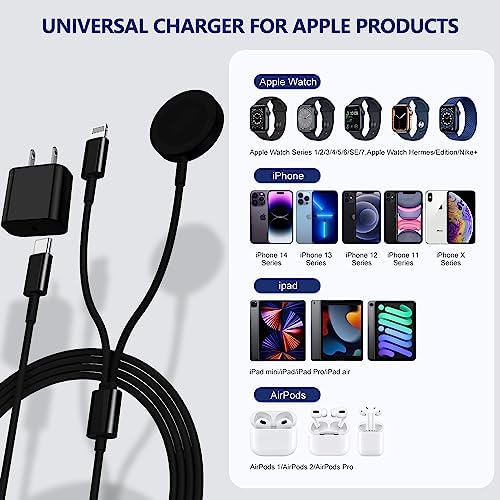 Premium 5 W Fast Charging USB C Cable for Apple Watch – 6 ft Magnetic Charger, MFi Certified, Compatible with Series SE2/8/7 & All Sizes 38 mm to 45 mm – Reliable & Efficient Power Solution for On-the-Go Users