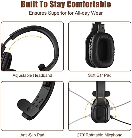 COMEXION Trucker Bluetooth Headset V5.0 – Ultra-Lightweight Noise-Canceling Wireless Headphones for Superior Call Clarity, Ideal for Zoom & Skype Meetings, Ergonomic On-Ear Comfort for Long Sessions, Perfect for Home Office Professionals and Remote Workers