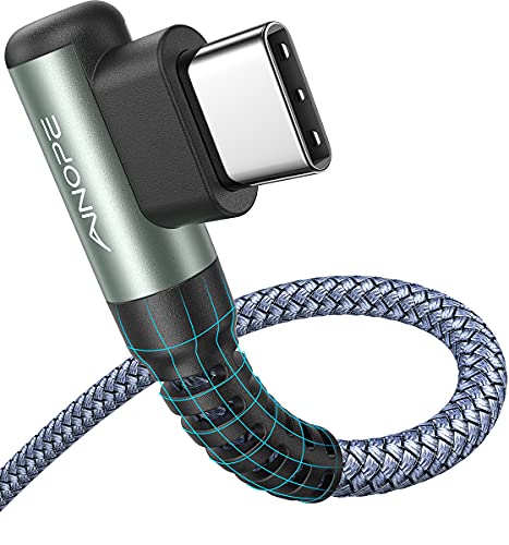 AINOPE Right Angle USB C Cable – 2-Pack (10 ft + 10 ft) Fast Charging 3.1 A Nylon Braided Charger for Enhanced Device Compatibility, Ideal for Gaming and Multitasking, Durable Black Design