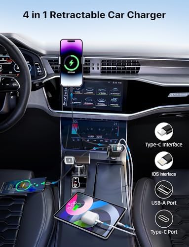 Celestial Power: 4-in-1 Starlight Retractable Car Charger with Fast Dual USB Ports – Compatible with i Phone 15/14/13 – Innovative Tangle-Free Charging Solution for Enhanced Portability and Style