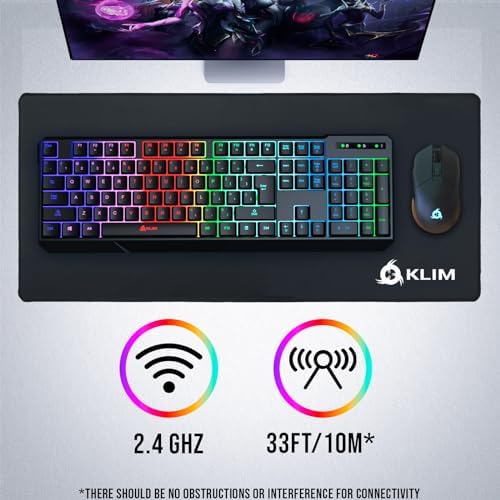KLIM Chroma RGB Wireless Gaming Keyboard – Ultimate Performance with Long-Lasting Rechargeable Battery, Quick Typing & Water-Resistant Design for PC, PS5, PS4 & Mac – Elevate Your Gameplay with Stunning Backlighting & Enhanced Compatibility