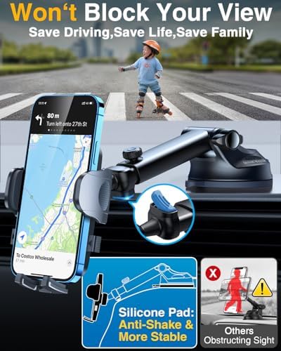 YRU 2025 Military-Grade 360° Rotatable Suction Car Phone Holder – Ultimate Dashboard & Windshield Mount for i Phone 16/15 Pro Max & Samsung – Unmatched 90+ LBS Capacity, Enhanced Compatibility & Easy Installation – Secure, Durable, and Versatile Universal Cradle for Safe Hands-Free Navigation