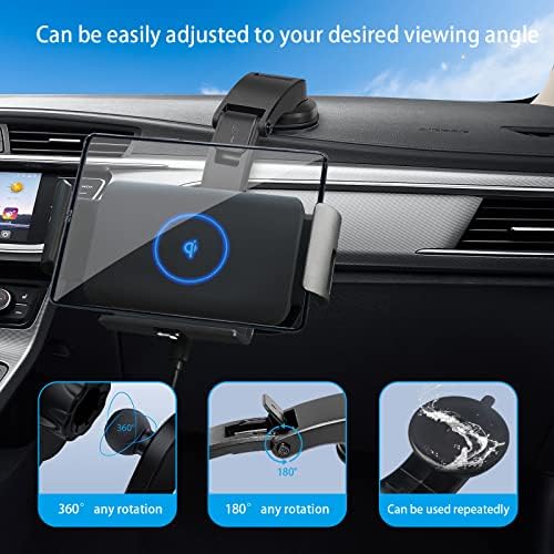 15 W Fast Wireless Car Charger Mount for Galaxy Z Fold Series, i Phone 15/14/13 Pro Max, and Google Pixel 6 Pro – Ultimate Smartphone Holder with 360° Rotation, Adjustable Arms, and Rapid Charging Technology for Enhanced On-the-Go Convenience
