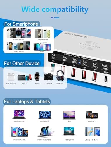 Ultimate 100 W 6-Port USB Charging Hub with Qi Wireless Charging Pad – Rapid Multi-Device Power Station for i Phone, Samsung, Tablets & More – Essential for Home, Office, and Travel Efficiency