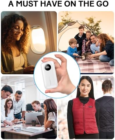 Ayeway Ultra-Compact 10,000 m Ah Portable Power Bank with Integrated Charging Cable – Fast USB C Battery Pack for i Phone, Samsung, and 5 V Heated Vests – Lightweight, Multi-Device Charging Solution for On-the-Go Connectivity