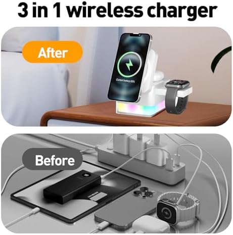 APSARAS 3-in-1 Wireless Charging Station for i Phone 16/15/14/13/12, Air Pods & Apple Watch Series S11 – Stylish Mag Safe Compatible Dock with Enhanced Speed and Safety Features for Clutter-Free Charging Solutions