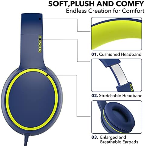 RORSOU R10 Over-Ear Headphones – Lightweight Hi-Fi Stereo Sound with Integrated Microphone for Crisp Bass and Clarity, 1.5 M Tangle-Free Cable, Perfect for Smartphones, Tablets, and PCs – Ultimate Comfort and Portable Design for Music Lovers on the Move