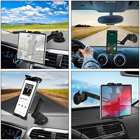 Universal 360° Adjustable Tablet Car Mount for Dashboard & Windshield – Secure Suction Cup Holder for i Pad Pro, Samsung Galaxy & More – Hands-Free Access & Enhanced Stability with TPU Sticky Pad for Safe Driving Experience