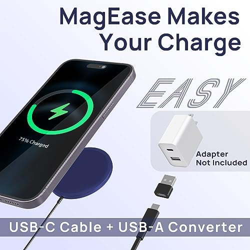 Magnetic Wireless Charger – 15 W Fast Charging Pad for i Phone 12/13/14/15/16 & Air Pods – Sleek Blue Design with USB-C Cable & USB-A Converter – Effortless Magnetic Alignment & Compact Portability for Ultimate Convenience