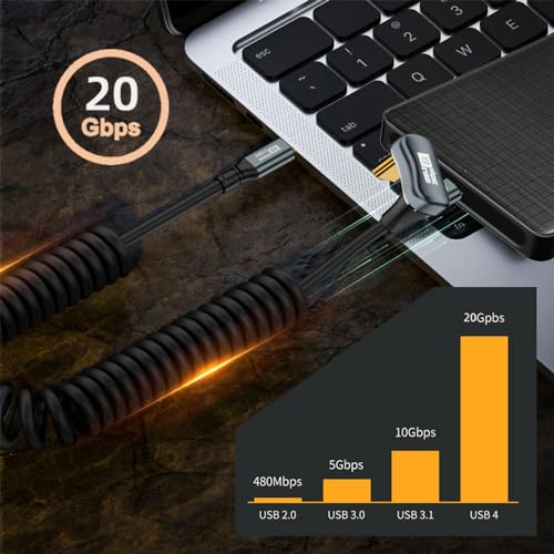 Revolutionary xiwai USB4 Type-C Male to Male Extension Cable – 20 Gbps Data Transfer with 100 W Power Delivery, 8 K Video Output, Coiled Design for Maximum Space Efficiency, and Angled Connector for Seamless Access in Compact Areas – Perfect for Laptops, Tablets, and Modern Tech Environments