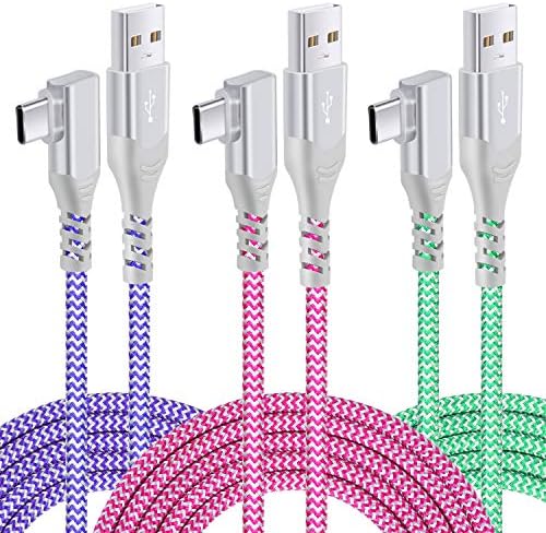 10 FT USB to C Cable 3 Pack – Fast Charging Right Angle Nylon Braided Charger for i Phone 16, Samsung Galaxy S25 & More – Superior Durability & Enhanced Comfort for Gaming & Streaming – Universal Compatibility for All Devices