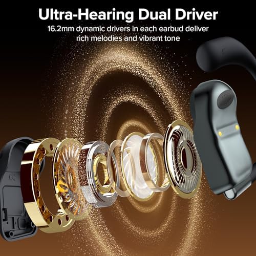 Revolutionary Wireless Sports Earbuds with 40-Hour Battery Life – Open Ear Design for Enhanced Awareness and Comfort, Secure Earhooks for Active Performance, Superior 16.2 mm Stereo Sound for Unmatched Audio Quality, Includes Portable Zipper Case and Lanyard for On-the-Go Convenience, Optimized Bluetooth for Effortless Connectivity – Ideal for Gym Workouts, Running Sessions, and Everyday Commutes